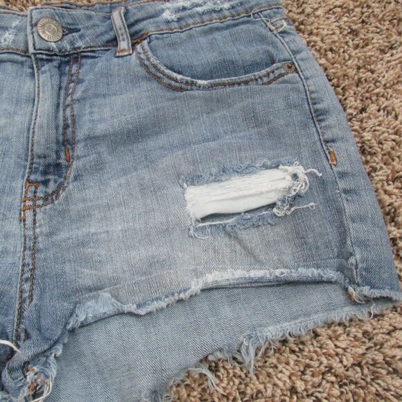 Aeropostale Womens Jean Shorts Sz 8 High Waisted Shorty Distressed Cut Off Denim - Picture 2 of 7